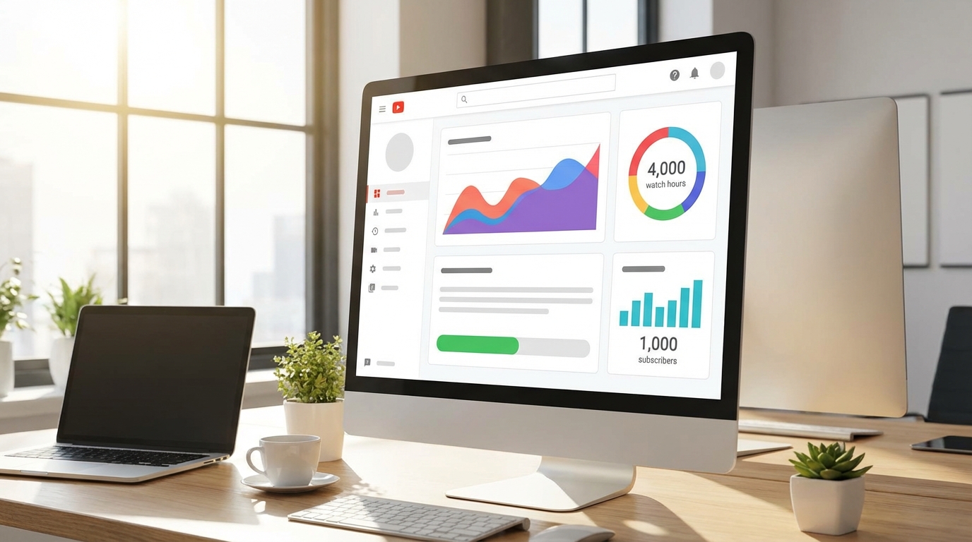 YouTube monetization dashboard showing progress toward requirements