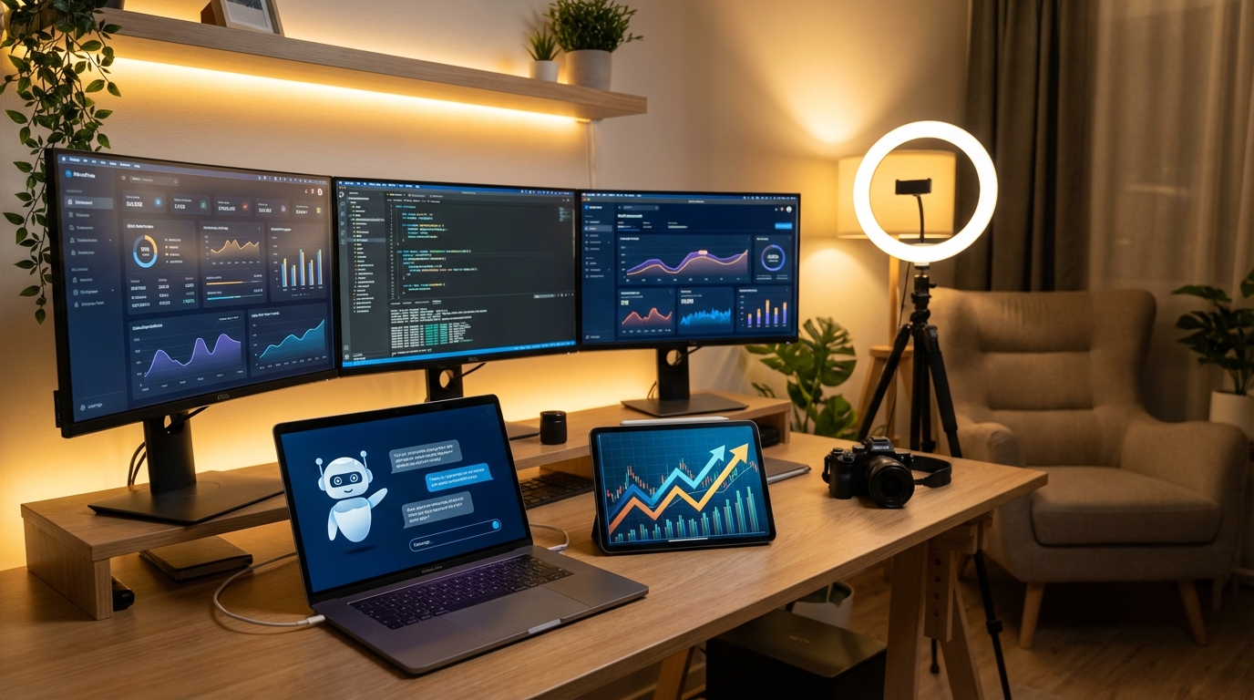 AI creator workspace with income analytics