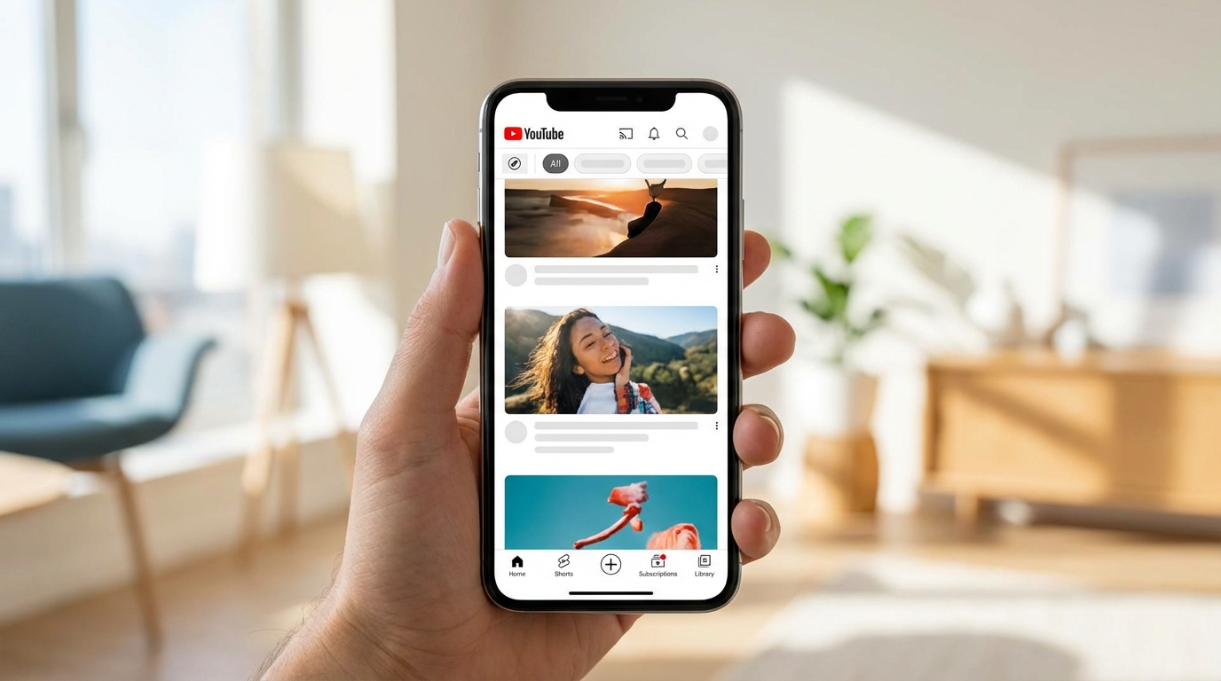 추천 동영상이 있는 유튜브 모바일 앱 인터페이스