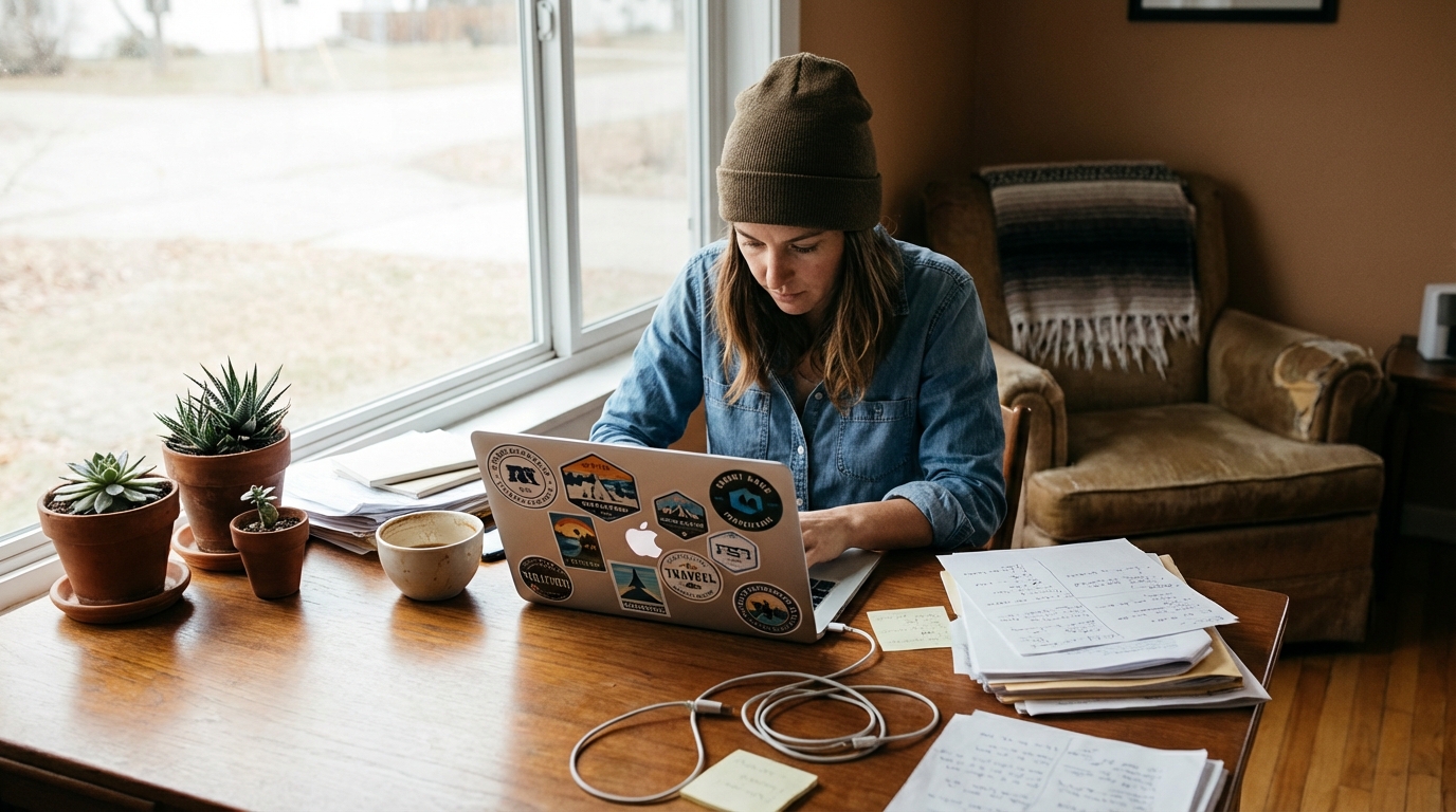 Authentic workspace showing real entrepreneur environment