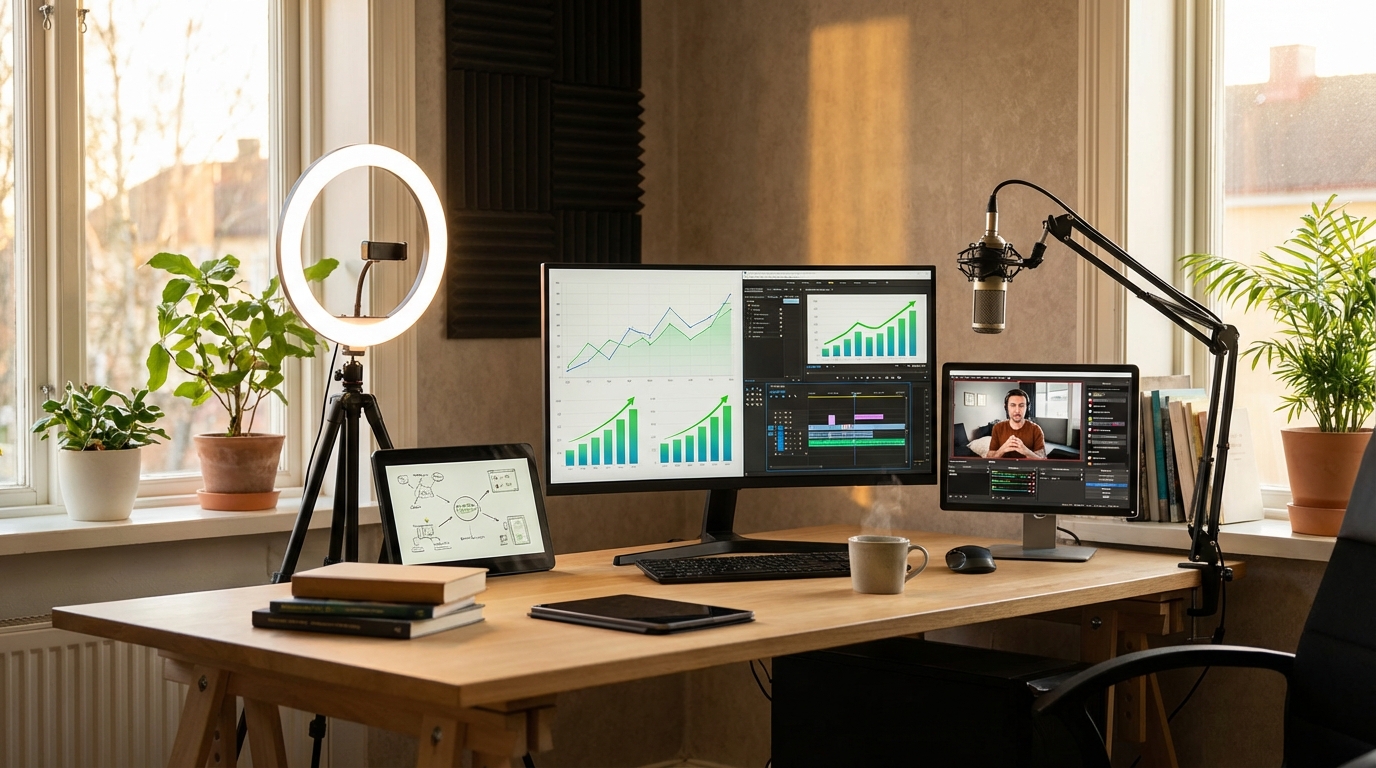 Educational content creator professional workspace setup