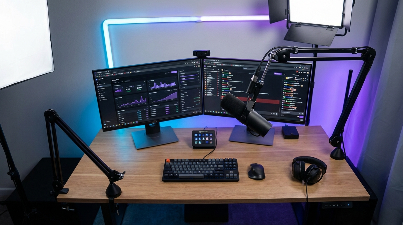 여러 수익원이 표시된 전문 라이브 스트리밍 세팅