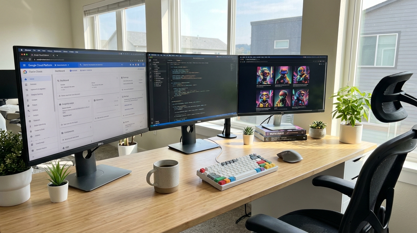 Developer workspace with AI image generation tools