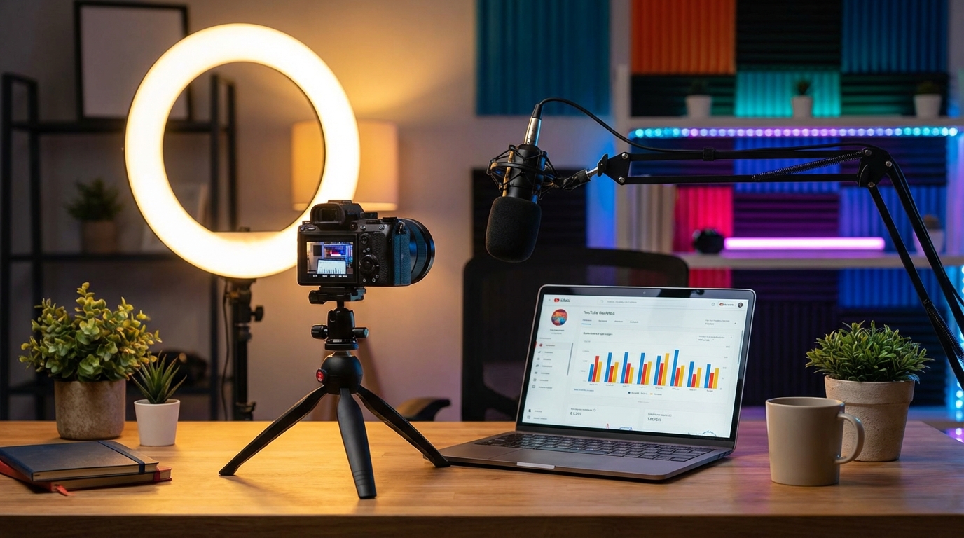 Professional YouTube content creation workspace