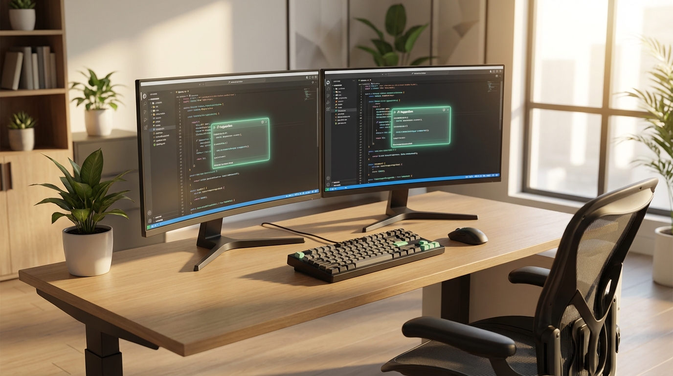Modern developer workspace with AI coding tools