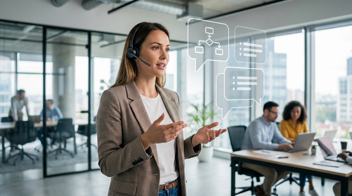 Person communicating with AI using structured prompts